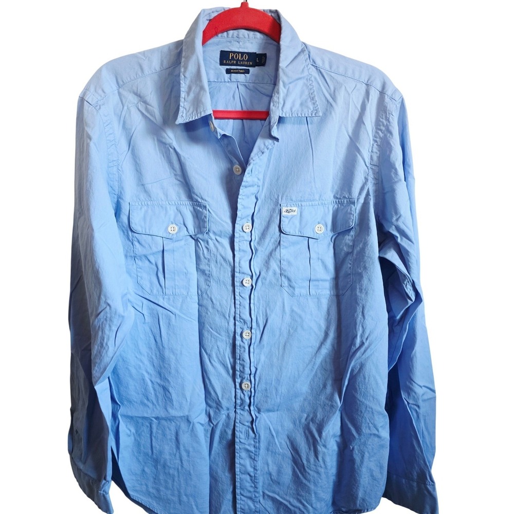 Polo Ralph Lauren L Mens Blue Beach Twill Button Down Shirt Prifessional - Picture 6 of 13